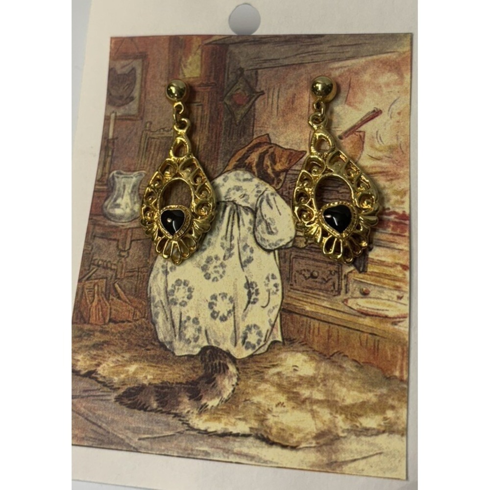 Drop Earrings In Gold Tone With Delicate Heart Stones, Vintage, Ready‎ To Gift